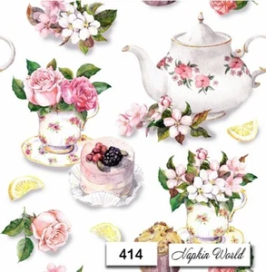 (414) TWO Paper LUNCHEON Decoupage Art Craft Napkins - HOT TEA SWEETS ROSES - Picture 1 of 2