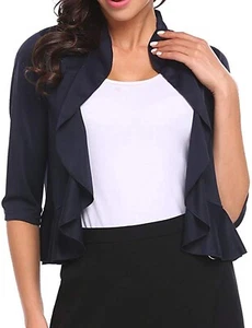 Aceshion Women's Open Front Blue Navy Shirt Blouse Tunic Top Business Size M - Picture 1 of 13