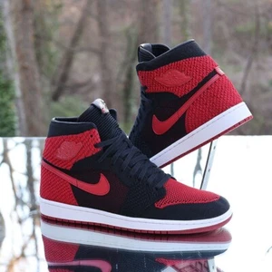 Air Jordan 1 Retro High Flyknit Bred Men’s Size 14 Black Red Custom 919704-001 - Picture 1 of 13