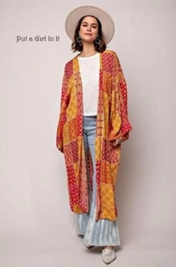 New PLUS SIZE Womens BURNING SUN PATCHWORK KIMONO CARDIGAN DUSTER 1X 2X 3X - Picture 1 of 2