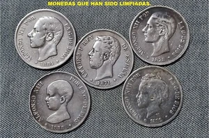ESPAÑA. Lote de 5 monedas de 5 pesetas PLATA años distintos. Peso 125 gr. - Imagen 1 de 2