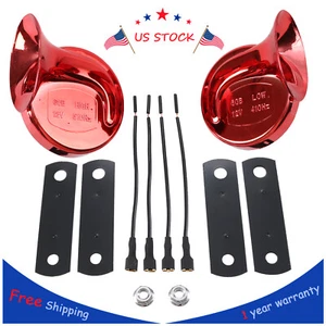 Pair Red Universal Car Horn Auto Horn 12V Horn Waterproof High Low Tone 120DB - Picture 1 of 12