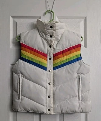 Vintage ANTLER Rainbow Stripe Down Puffer Vest Size M That 70s Show - Image 1 of 4