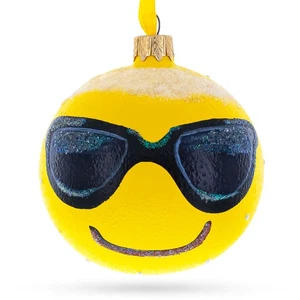 Cool Sunglasses Facial Expressions Glass Ball Ornament 3.25 Inches - Picture 1 of 5