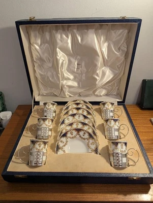 Sterling Silver Walker & Hall For Aynsley Coffee Can Set Of 6 Boxed Rare Set - Image 1 of 4