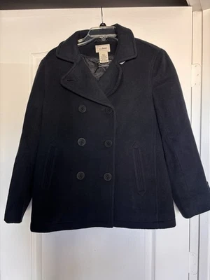 LL Bean Bellandi Women’s Wool Coat Size 10 Pet Navy Blue Dress Peacoat Classic - Image 1 of 4