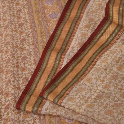 Sari de tela suave estampado de algodón crema vintage sánscrito tejido artesanal 5 yardas Foto 1 de 4
