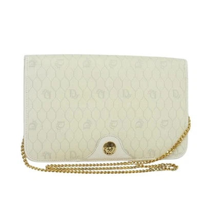 Christian Dior bolsa de ombro corrente de lona favo de mel PVC ouro branco autêntica 126123 - Imagem 1 de 4