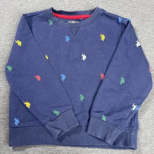 U.S. Polo Assn. Boys 5T Sweatshirt Navy Blue Multi-Color Pony Logo Crewneck - Picture 1 of 9
