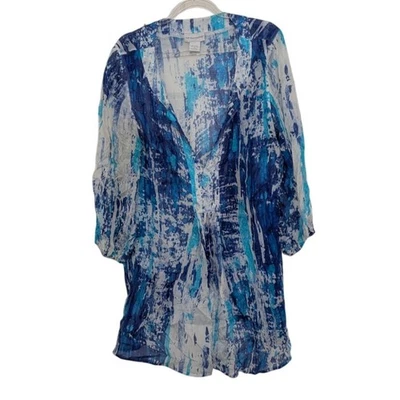 Soft Surroundings Silk Beaded Shirt Womens Size Medium Blue V Neck Lightweight - Image 1 of 4