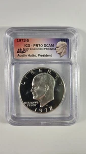 1972 S Eisenhower Silver Dollar ICG PR70 DCAM Signed Austin Hutto 72s Proof 70 - Picture 1 of 2