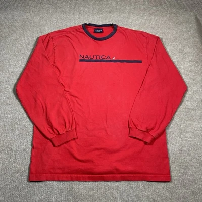 Camisa Nautica Vintage para Hombres XL Manga Larga Rayas Rojas Spellout Hecha en Canadá Foto 1 de 4