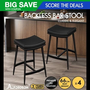 ALFORDSON 4x Bar Stools 66cm Kitchen Counter Metal Leather Dining Chairs Black - Picture 1 of 10