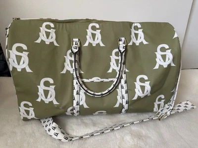 Steve Madden Big Duffel Overnight Bag Olive Green White Leather Bspeedy - Image 1 of 4