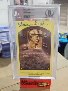 Warren Spahn, HoF Yellow Plaque Postcard - Autographed - BECKETT AUTHENTIC AUTO - Picture 1 of 2