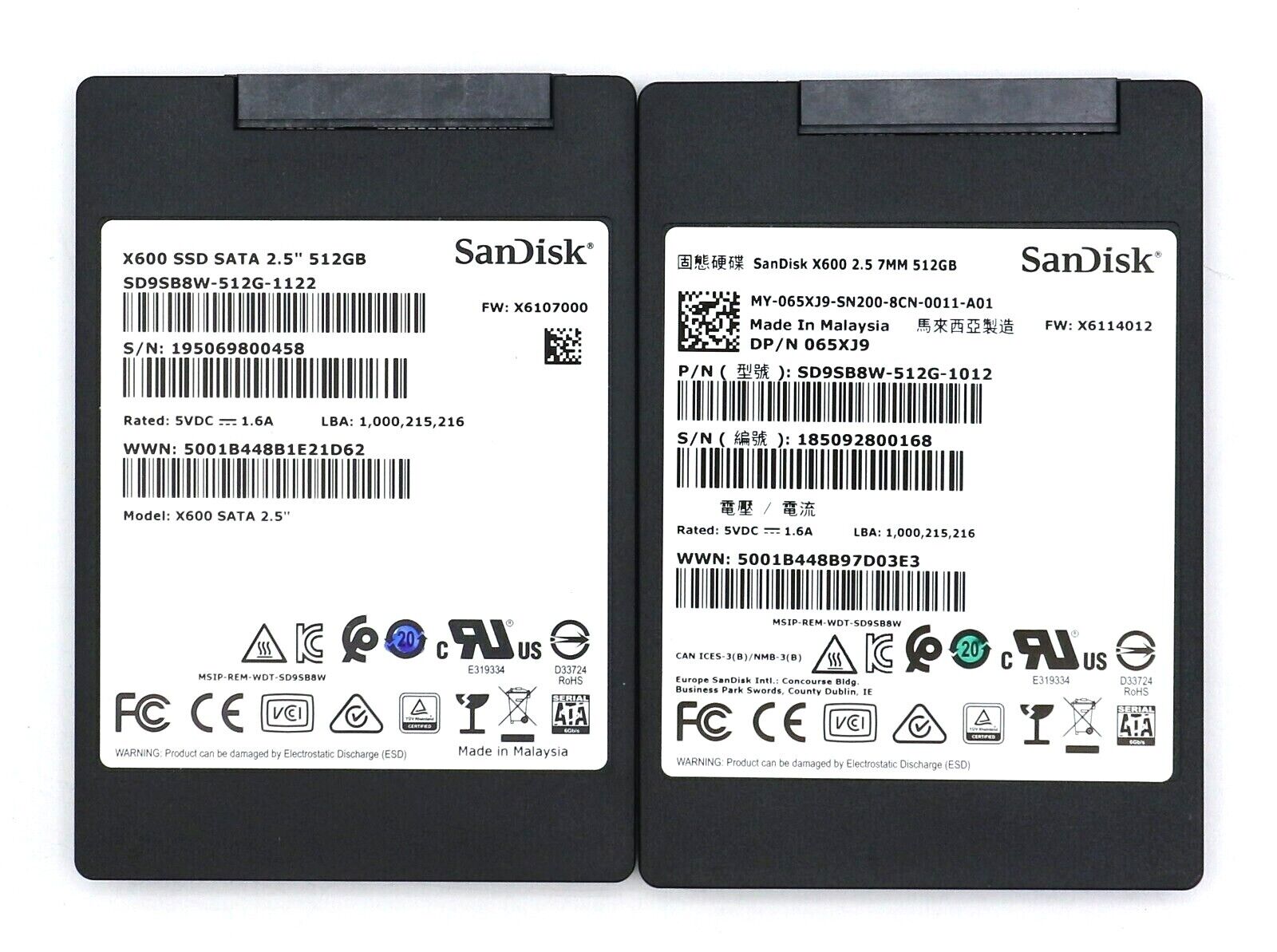 Lot of (2) SanDisk SSD X400 SATA 2.5