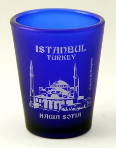 ISTANBUL TURKEY HAGIA SOFIA COBALT BLUE FROSTED SHOT GLASS SHOTGLASS - Picture 1 of 1