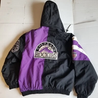 Jaqueta com capuz vintage anos 90 MLB Starter Colorado Rockies zíper tamanho XL - Imagem 1 de 4