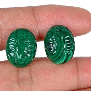 38.30 Cts/2 Pcs Natural Green Malachite Oval Carved Calibrated 17x13mm Gems Pair - Picture 1 of 6
