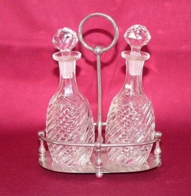 Essig & Öl Karaffen auf Silbertablett je 50 ml ca 50er Jahre #6381 - Bild 1 von 2