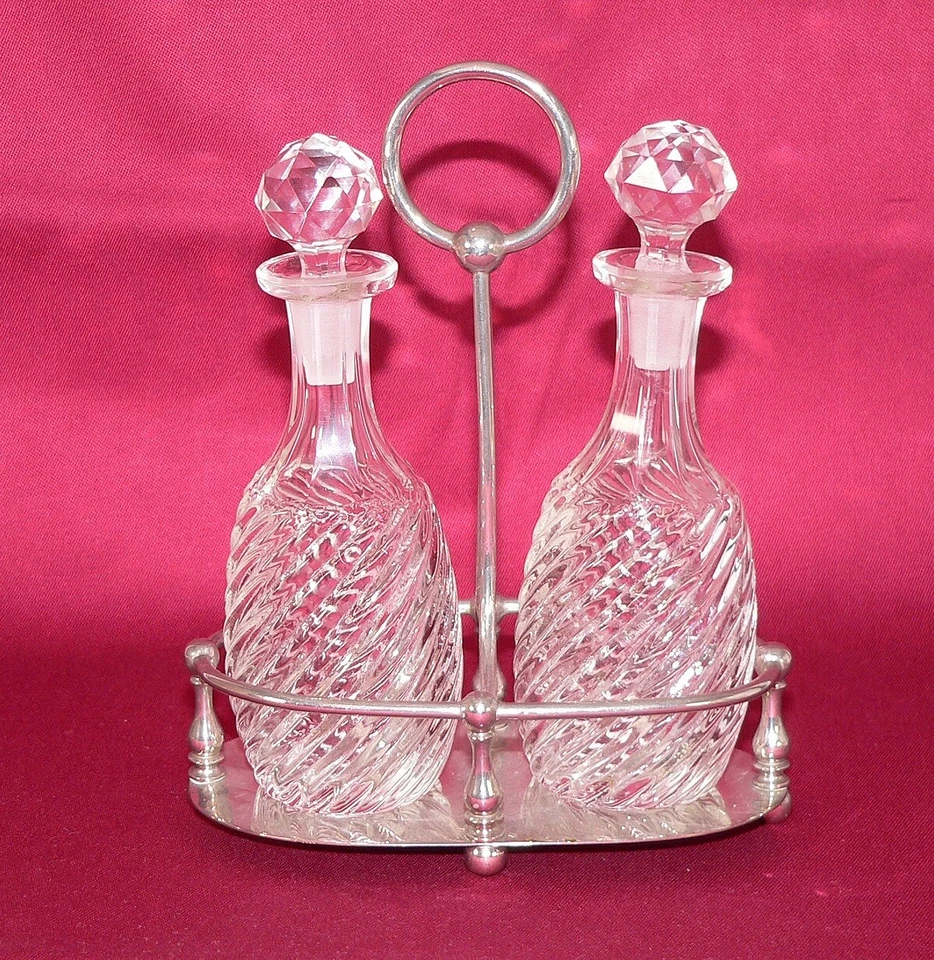 Essig & Öl Karaffen auf Silbertablett je 50 ml ca 50er Jahre #6381 - Bild 1 von 2