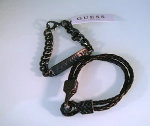 Guess black stainless steel Rombar ID & leather Set of 2 bracelet for men - Picture 1 of 2