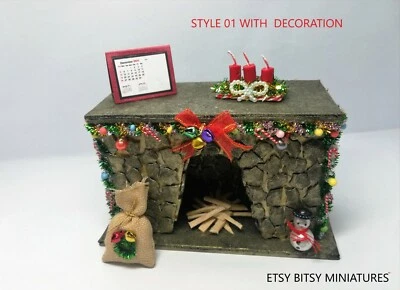 Dollhouse Fireplace /1:12 Scale Miniature Christmas fireplace with Decoration  - Image 1 of 4