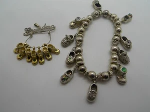 Sweet Lot of Baby Shoe Costume Jewelry! Bracelet & Grandma Pendant w/ Charms. - Picture 1 of 8