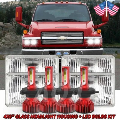 4PCS 4x6" LED headlights Sealed Hi-Lo For Chevrolet C4500 C5500 Kodiak 2003-2009 - Image 1 of 4