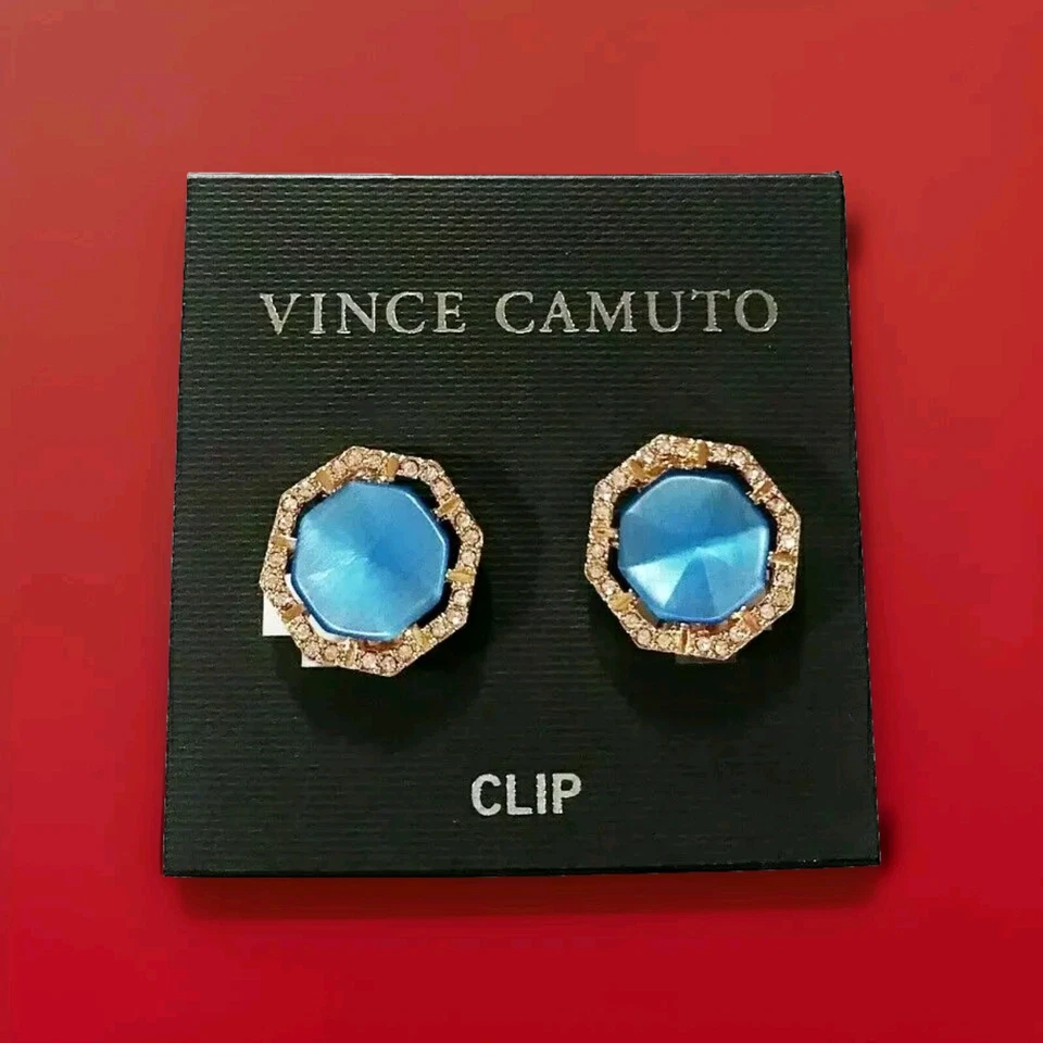 Pendientes Vince Camuto Catseye Pave Cristal Azul Multicolor Chapado en Oro Nuevos con Etiquetas Foto 1 de 4