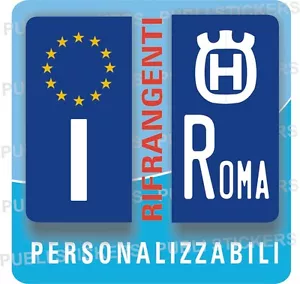 2 ADESIVI TARGA MOTO EUROPEA, RIFRANGENTI CON LOGO HUSQVARNA E PROVINCIA, TUNING - Foto 1 di 1