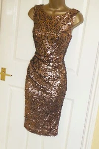 Phase Eight gold sequin stretch pencil wiggle evening party dress size 12 - Picture 1 of 4