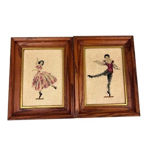 Conjunto de arte de pared vintage acabado ballet punto de cruz crewel aguja niña y niño - Imagen 1 de 17