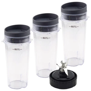 3 Pack 16 oz Cup with Lids + Extractor Blade for Nutri Ninja BL770 BL772 BL773CO - Picture 1 of 6