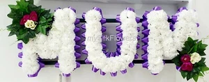 Corona de flores con nombre de 3 letras homenaje funeral de seda artificial MAMÁ NAN MOMIA - Imagen 1 de 2