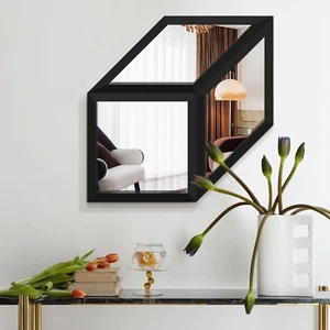 Geometric Wall Mounted Mirrors DIY Wood Framed Home & Office Decor Glass Mirror, - Picture 1 of 12