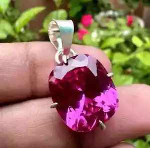 Natural 23 Ct Pink Sapphire Cushion Cut 925 Solid Silver Pendant Loose Gemstone - Picture 1 of 7
