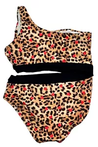 NWT Submarine Swim Girls Heart Cheetah One Shoulder Cutout Bathing Suit 14 - Picture 1 of 7