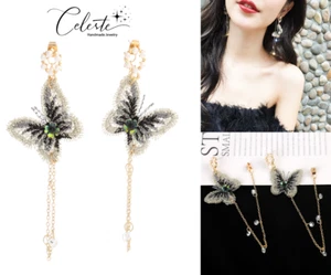 Embroidered Lace Butterfly Crystal Rhinestone Alloy Dangling Earrings Gift Women - Foto 1 di 8