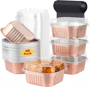 10Oz/80Pack Mini Cake Tins with Lids, 4”X4” Mini Foil Pans Disposable Brownie Ba - Picture 1 of 7