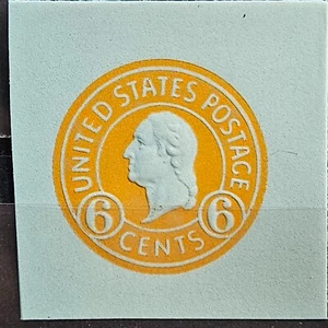 US Cut Square Sc U531, 6c orange on blue, Mint CV$10.00 (504CS24) - Picture 1 of 1