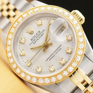 Donna Rolex Datejust Fabbrica Diamante Bicolore 18K Oro Giallo Acciaio Orologio - Foto 1 di 7