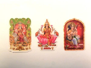 Window Hindu God Small Sticker Set * LAKSHMI DURGA SARASWATI * SECONDS - Picture 1 of 4