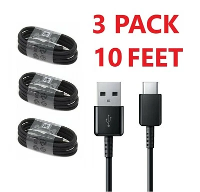 3PACK 10FT Type-C Cable Fast Charger Data Sync Charging Cable Cord universal BLK - Image 1 of 3