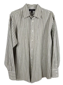 MURANO long sleeved button front green and white striped Mens shirt size L - Picture 1 of 5