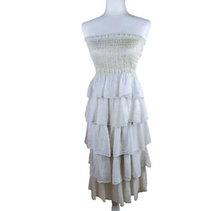 Abito donna midi a strati con volant in seta senza spalline smoked made in Italy taglia XS - Foto 1 di 11
