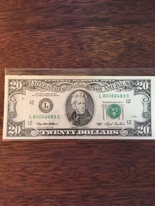 1993 20 DOLLAR BILL-SMALL FACE FEDERAL RESERVE NOTE-SAN FRANCISCO DISTRICT L #1 - Picture 1 of 6