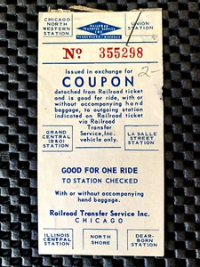RAILROAD TRANSFER SERVICE INC CHICAGO PASSEGGERI BAGAGLIO COUPON N. 355298 - Foto 1 di 3