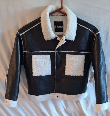 NEW- RSQ Girls Medium Black Faux Leather Sherpa Lined Jacket Tilly’s Cozy  - Image 1 of 3