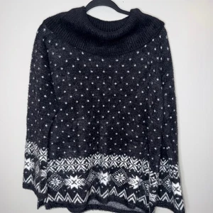 Lands' End Damen Größe Medium schwarz weiß Fair Isle Wasserfallausschnitt Augen Pullover - Bild 1 von 6